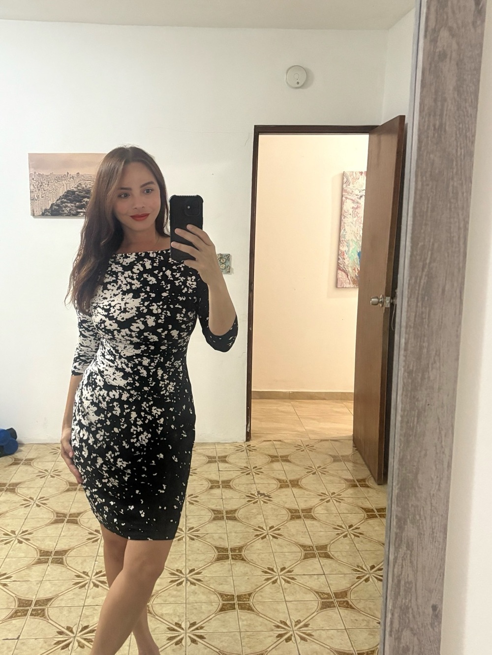 Ralph Lauren Black and White Floral-Print Midi Dress